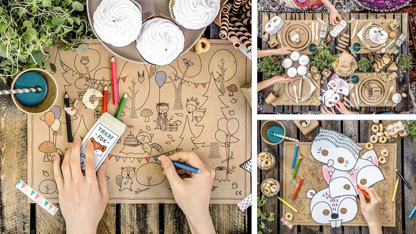 Woodland lastenpöytä häissä sekä tehtäviä