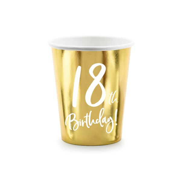 Kultaiset pahvimukit, 18th Birthday, 6kpl