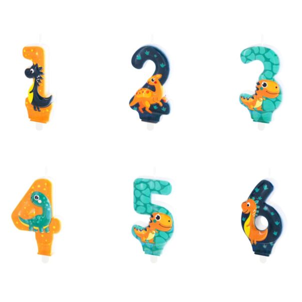 Numerokakkukynttilä -  Söpö dinosaurus, 1-6