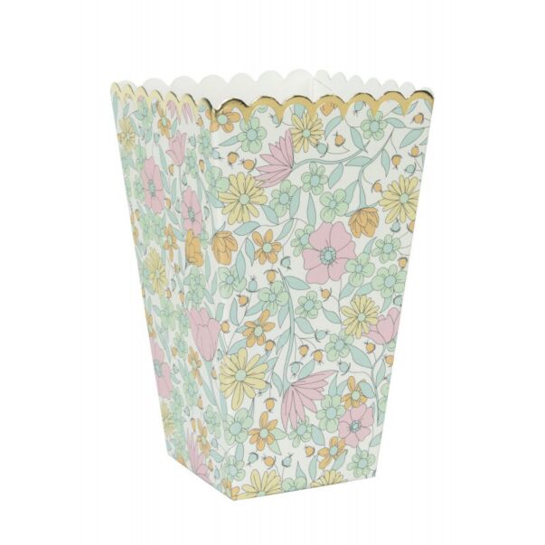 Ihanat pienet popcorn-kipot kukkakuviolla ja kultaisella reunalla, 8 kpl.