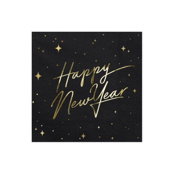 Mustat lautasliinat "Happy New Year", 20 kpl.