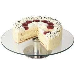 Tyylikäs ja laadukas APS:n pyörivä kakkuvati. Lasialusta, ruostumaton teräs.