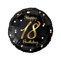 Foliopallo - Happy 18 Birthday, Musta-kulta, 45cm