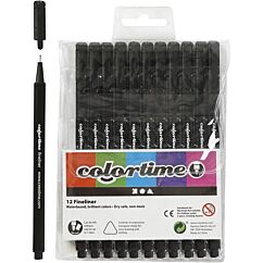 Mustat tussit - Colortime Fineliner, 12kpl