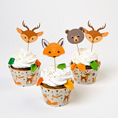 Cupcake-setti, Metsäneläimet, 6 kpl. Kettu, kauris, karhu.