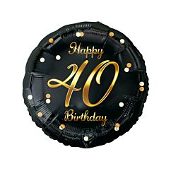 Foliopallo - Happy 40 Birthday, Musta-kulta, 45cm