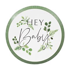 Pahvilautaset - Botanical Hey Baby, 24cm, 8kpl