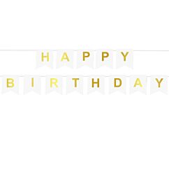 Banneri - Happy Birthday, Valko-kulta, 190cm