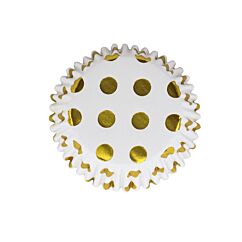 Valkoiset folioidut PME:n muffinssivuoat kultaisilla pilkuilla, 30 kpl. Polka dots.