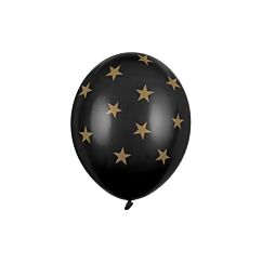 Mustat ilmapallot kultaisilla tähdillä - 30cm, 6kpl