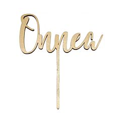 Iso puinen kakkukoriste - Onnea, 14 cm