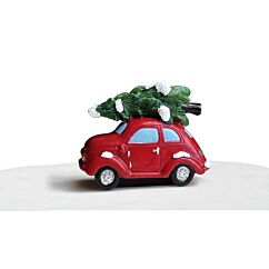 Kakkukoriste/Miniatyyri - Auto joulukuusella, 6cm