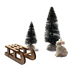 Miniatyyri-setti - Pupu, kelkka ja kuuset