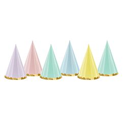 Pastellinsävyiset kultareunaiset juhlahatu synttärijuhliin, 6 kpl.