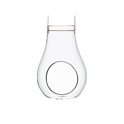 Roikkuva lasikoriste, johon voit laittaa pieni kynttilä, kukkia tai muita koristeita