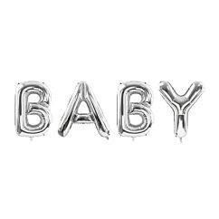Hopeiset foliopallokirjaimet "BABY".