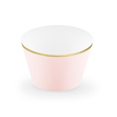 Vaaleanpunaiset kuppikakkukääreet, muffinsikääreet, kultaiset reunat
