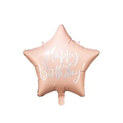 Foliopallo - Tähti - "Happy Birthday" - Vaaleanpunainen