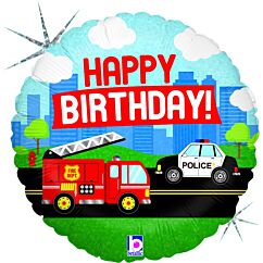 Foliopallo - Hälytysajoneuvot, Happy Birthday, 46cm