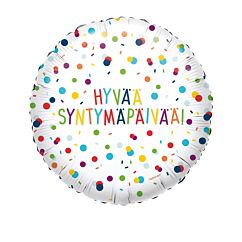 Pyöreä foliopallo tekstillä "Hyvää Syntymäpäivää!".