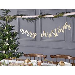 Puinen joulukoriste "merry christmas". 