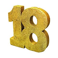 Upea kulta-glitteri pöytäkoriste numero 18.