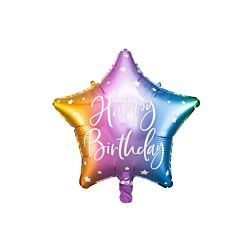Foliopallo - Tähti - Happy Birthday, Värikäs, 40cm