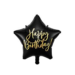 Foliopallo - Tähti - Happy Birthday, Musta-kulta, 40cm