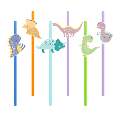 Suloiset paperipillit dinosauruksen kuvilla.