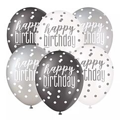 Ilmapallot - Happy Birthday, Harmaa Mix, 6kpl