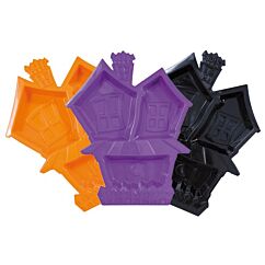 Halloween tarjoiluastia - Kummitus talo. Musta, oranssi tai liila, 1kpl