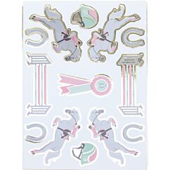 Ratsastusaiheiset tarrat ratsastushevosilla.