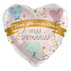 Foliopallo - Hyvää syntymäpäivää, Sydän, 43cm