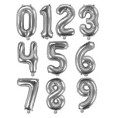 Hopeiset numerofoliopallot 0-9, 35 cm.