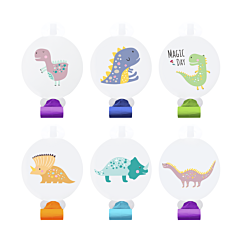 Dinosaurusaiheiset eriväriset käärmepillit. 6kpl.
