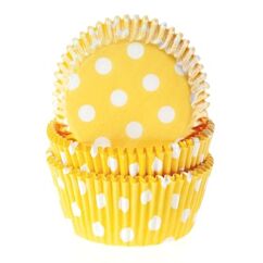 Keltaiset muffinssivuoat valkoisilla pilkuilla, 50 kpl.