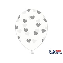 Kirkkaat ilmapallot hopeisilla sydämillä - 30cm, 6kpl