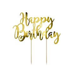 Kullanvärinen kakkukoriste "Happy Birthday".