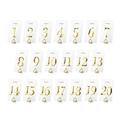 Pöytänumerot, läpinäkyvät kultaisella numerolla, numerot 1 - 20.