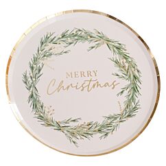 Pahvilautaset - Merry Christmas, Valkoinen-kulta, 8kpl