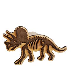 Triceratops-dinosauruksen luurangon muotoinen puuleima.