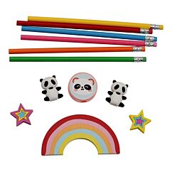 Lyijykynä- ja pyyhekumisetti - Panda