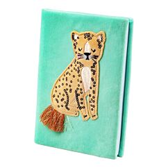 Suloinen muistikirja jossa leopardin kuva.