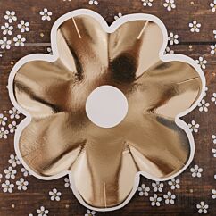 Pahvilautaset - Kukka, Kulta, 22,5cm, 8kpl