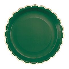 Pahvilautaset kultaisella reunuksella, Metsänvihreä, 23cm, 8 kpl