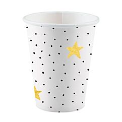 Pahvimukit - Mustat pilkut & kultatähdet, 8kpl
