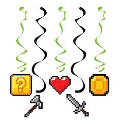 Peli-aiheiset roikkuvat kierrekoristeet, 5kpl 