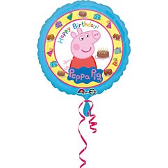 Pyöreä foliopallo Pipsa Possun kuvalla ja tekstillä Happy Birthday. 43 cm.
