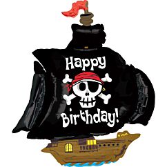Foliopallo - Iso merirosvolaiva tekstillä "Happy Birthday". Koko 117 cm.