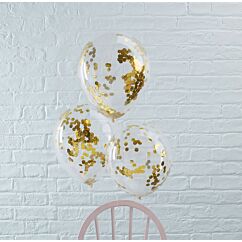 Kirkkaat ilmapallot kultaisilla konfeteilla, 5 kpl.